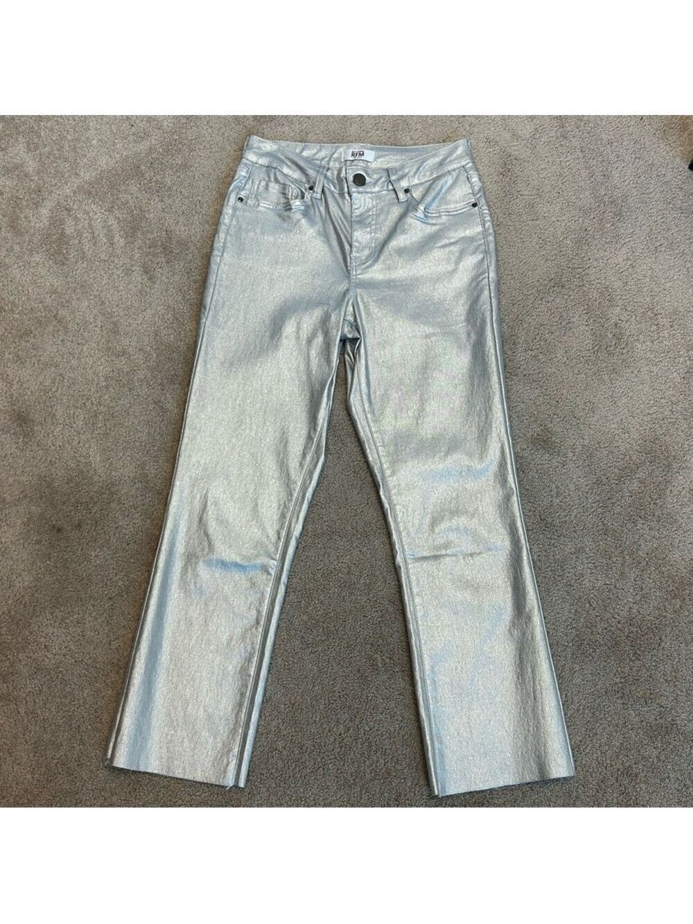 RFM Royaltyforme metallic Silver high rise ankle pants stretchy Sz M NWOT